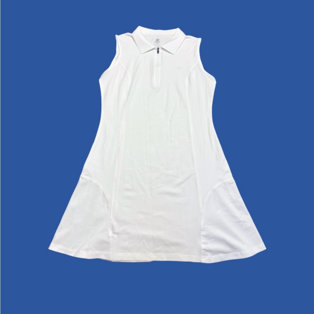 Sleeveless White Polo Mini Dress with Zip Collar